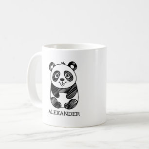 Minimalist Black and White Cute Panda Drawing  Coffee Mug