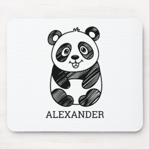Minimalist Black and White Cute Panda Drawing  Mouse Pad