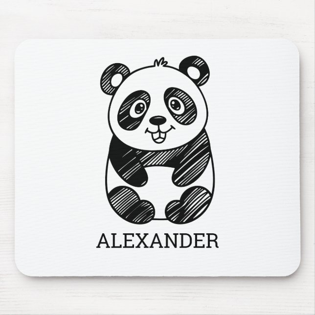 Minimalist Black and White Cute Panda Drawing  Mouse Pad (Front)