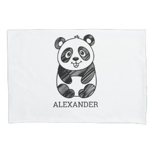 Minimalist Black and White Cute Panda Drawing Pillowcase