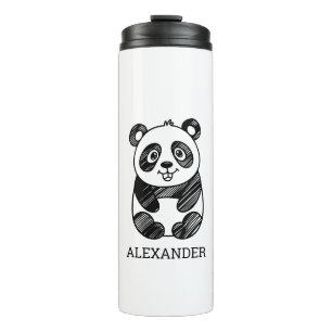 Minimalist Black and White Cute Panda Drawing  Thermal Tumbler