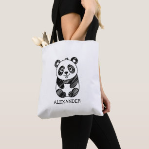 Minimalist Black and White Cute Panda Drawing  Tote Bag