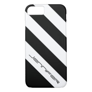 Minimalist Black and White Diagonal Stripe, Name,  iPhone 8/7 Case