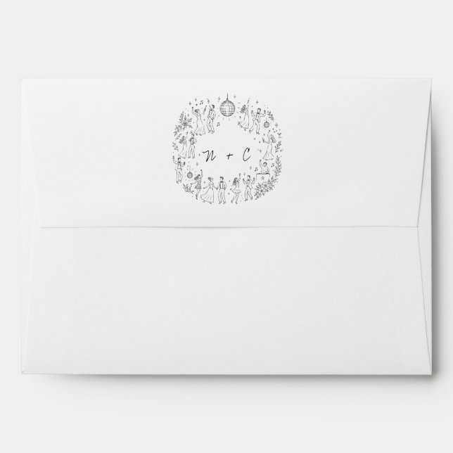 Minimalist Black and White Disco Line Art   Envelope (Back (Top Flap))