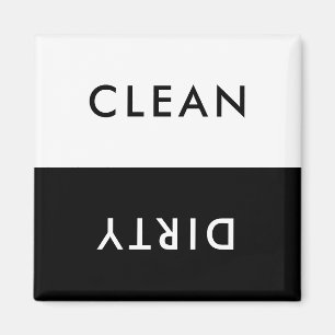Minimalist Black and White Dishwasher Clean Dirty  Magnet