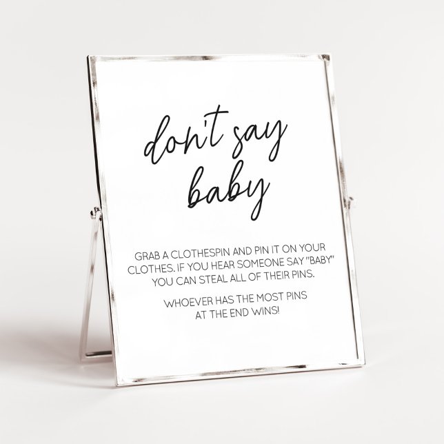 Minimalist Black and White Don't Say Baby  Poster (White Minimalist Heart Baby Shower Don't Say Baby Sign)