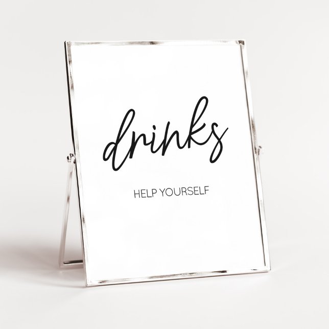 Minimalist Black and White Drinks Poster (White Minimalist Heart Baby Shower Drinks Sign)