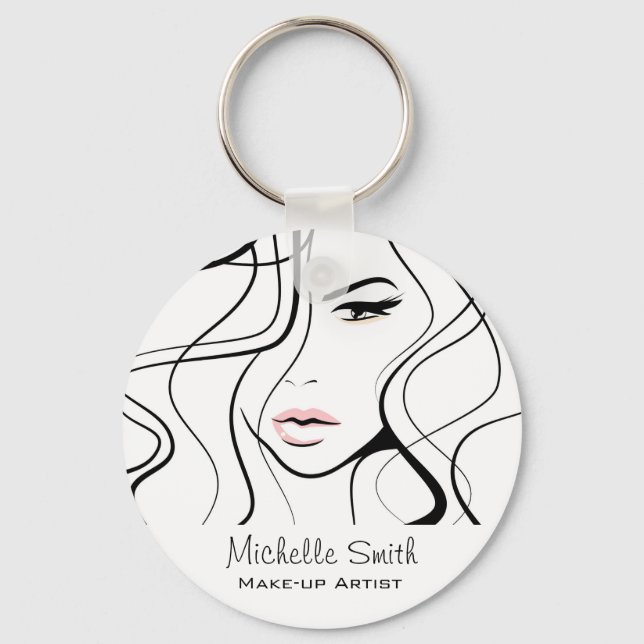 Minimalist Black and White Elegant Feminine Makeup Key Ring (Front)