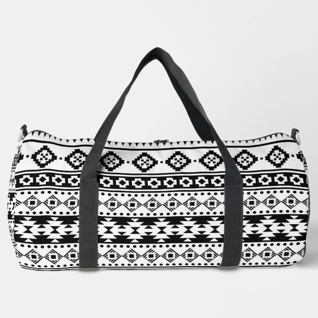 Minimalist Black and White Ethnic Print Duffle Bag (Front)