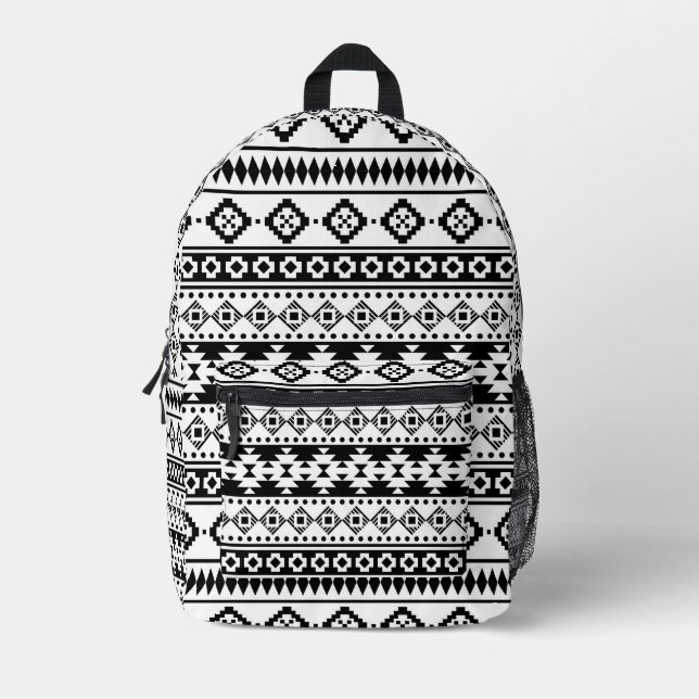 Minimalist Black and White Ethnic Print Printed Backpack (Front)
