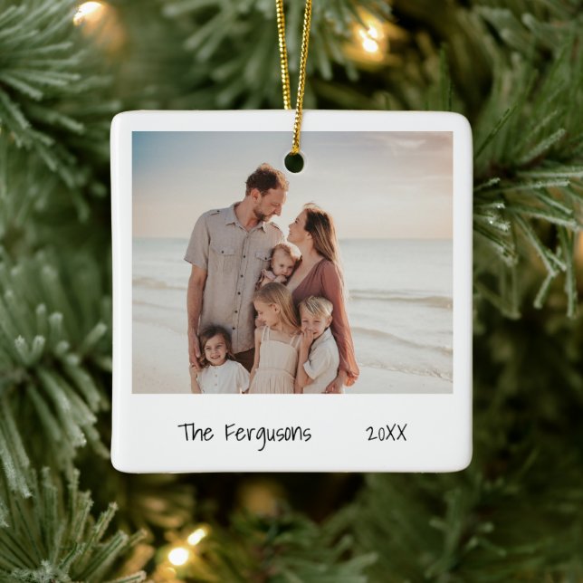 Minimalist Black and White Family Photo Ceramic Ornament (Tree)