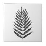 Minimalist Black and White Fern Drawing Ceramic Tile<br><div class="desc">This modern minimalist botanical illustration features a simple palm frond leaf drawing in black and white.</div>