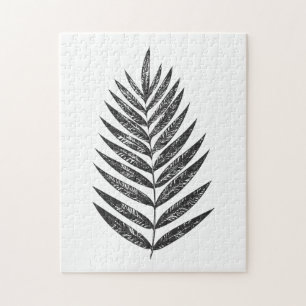 Minimalist Black and White Fern Drawing Jigsaw Puzzle
