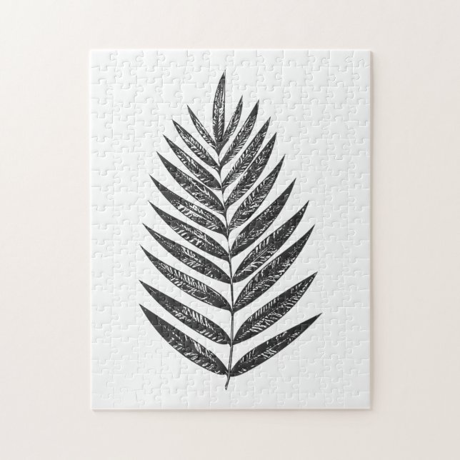 Minimalist Black and White Fern Drawing Jigsaw Puzzle (Vertical)