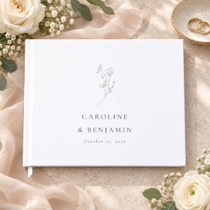 Minimalist Black and White Floral Line Art Wedding Guest Book
