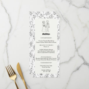 Minimalist Black and White Floral Line Art Wedding Menu