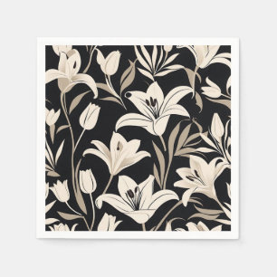 Minimalist Black and White Floral Pattern Napkin