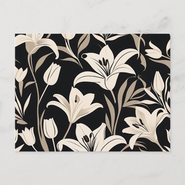 Minimalist Black and White Floral Pattern Postcard (Front)