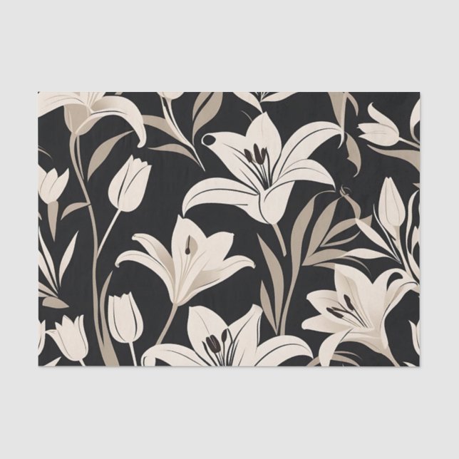 Minimalist Black and White Floral Pattern Tissue Paper (Front)