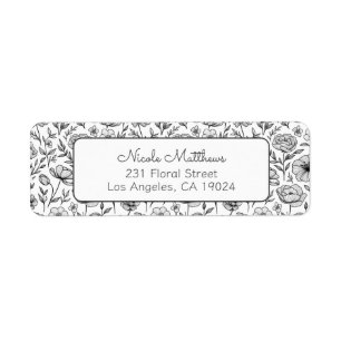 Minimalist Black and White Floral Return Address Label