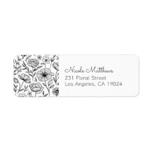 Minimalist Black and White Floral Return Address Return Address Label