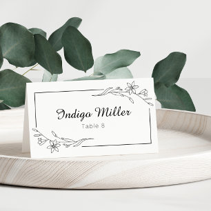 Minimalist Black and White Floral Wedding Place Card