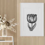 Minimalist Black and White Flower Drawing Poster<br><div class="desc">This modern minimalist botanical illustration features a simple vintage tulip drawing in black and white.</div>