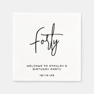 Minimalist Black and White Forty Birthday Party Napkin