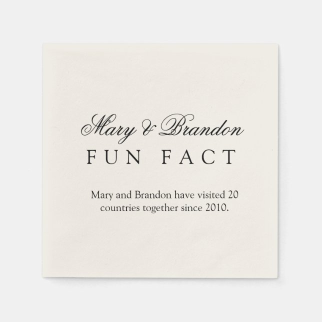 Minimalist Black and White Fun Fact Wedding Napkin (Front)
