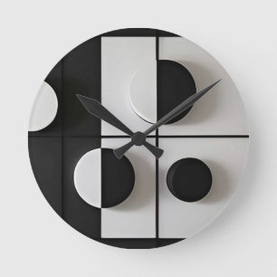 Minimalist Black and White Geometric Abstract Art Round Clock