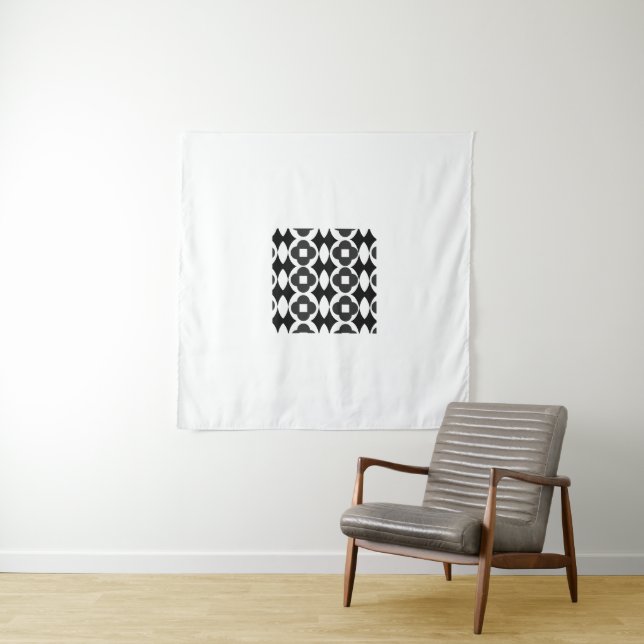 Minimalist Black and White Geometric Pattern Wall  Tapestry (In Situ)
