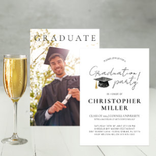 Minimalist Black and White Graduation Party  Invitation