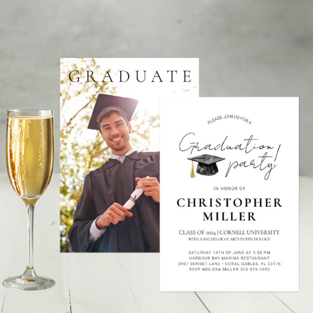 Minimalist Black and White Graduation Party  Invitation (SIMPLE INVITE)