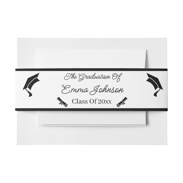 Minimalist Black And White Graduation Personalised Invitation Belly Band (Front Example)