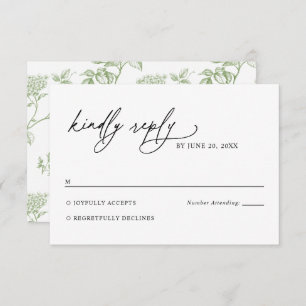 Minimalist Black and White Green Wedding RSVP Card