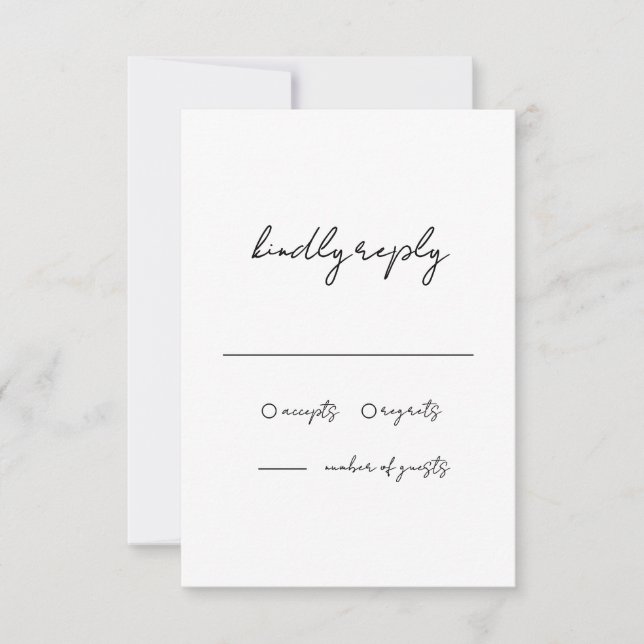 Minimalist Black and White Handwritten Wedding  RSVP Card (Front)