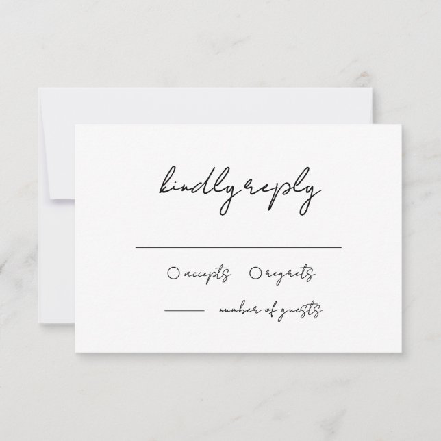 Minimalist Black and White Handwritten Wedding  RSVP Card (Front)