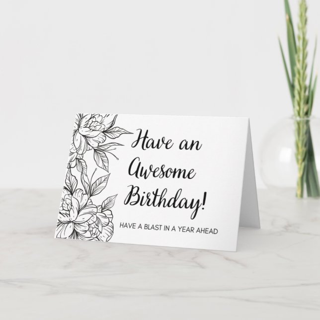 Minimalist Black and White Happy birthday  Card (Front)