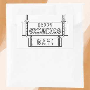 Minimalist Black and White Happy Groundhog Day Rectangular Sticker