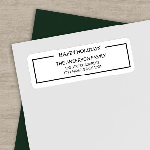 Minimalist Black and White Happy Holidays Address Return Address Label