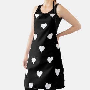 Minimalist Black and White Heart Pattern Apron