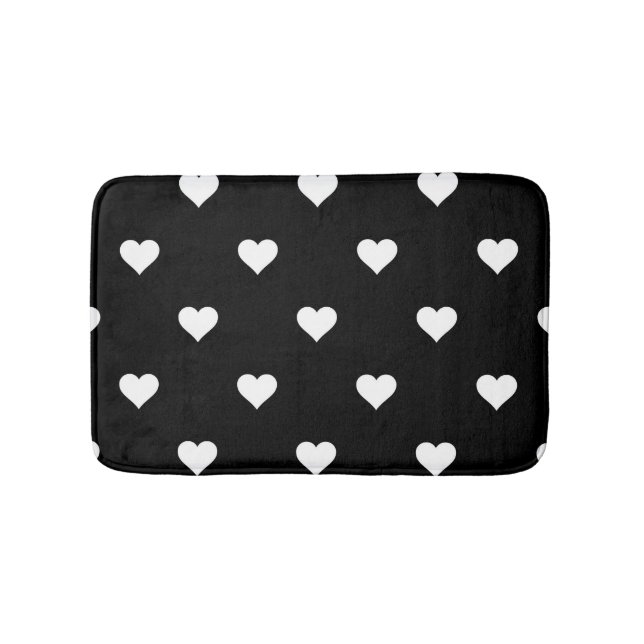 Minimalist Black and White Heart Pattern Bath Mat (Front)