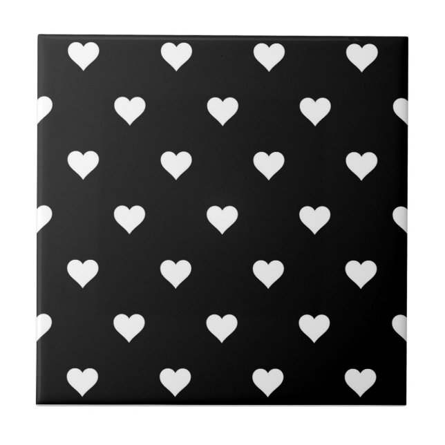 Minimalist Black and White Heart Pattern Ceramic Tile (Front)