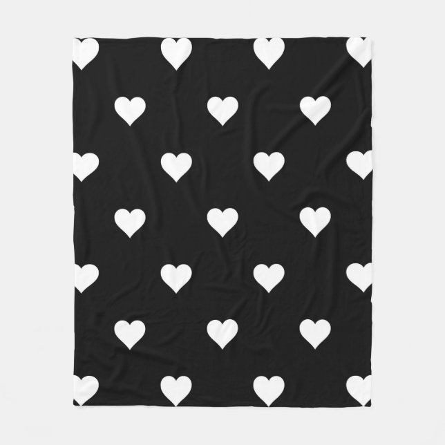 Minimalist Black and White Heart Pattern Fleece Blanket (Front)