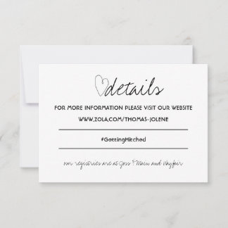Minimalist Black and White Heart Wedding Detail RSVP Card