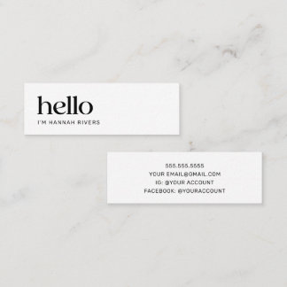 Minimalist Black and White HELLO  Mini Business Card
