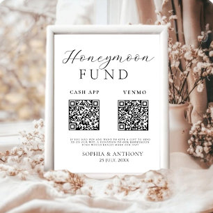 Minimalist Black and White Honeymoon Fund QR Code Poster