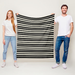 Minimalist Black and White Horizontal Striped Fleece Blanket