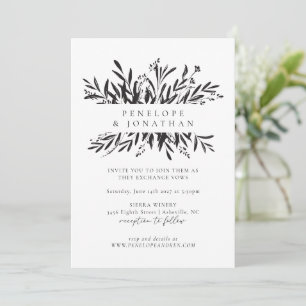 Minimalist Black and White Ink Botanical Wedding Invitation