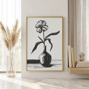 Minimalist Black and White Ink Flower Poster